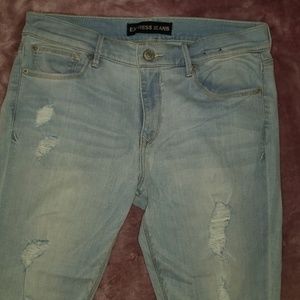 Express 10R light blue distressed stretchy jeans